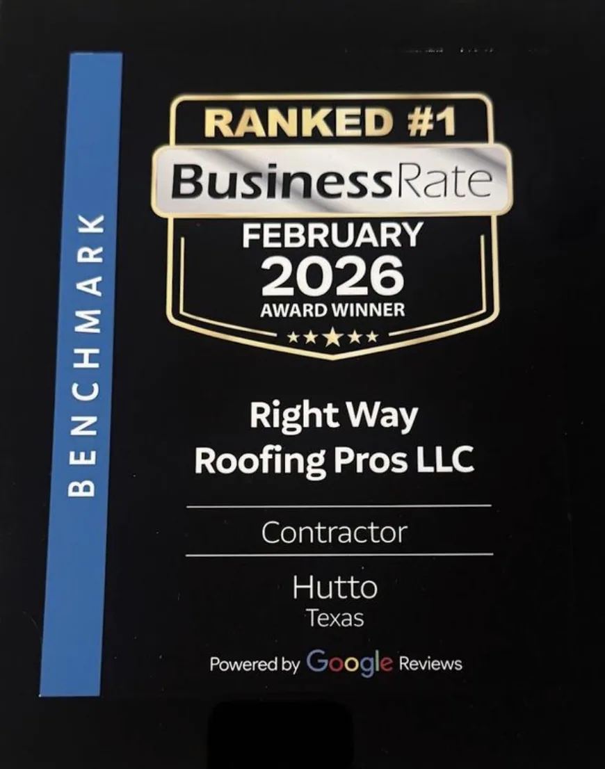 Right way roofing pros businessrate award, Hutto, TX